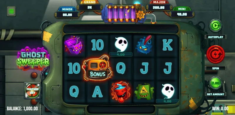 Ghost Sweeper - schermata di gioco principale con griglia 5x3